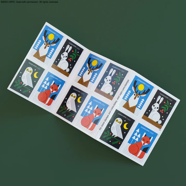 WinterWoodlandAnimals2023-StampBooklet WinterWoodlandAnimals2023 StampBooklet - USPS Forever Stamps