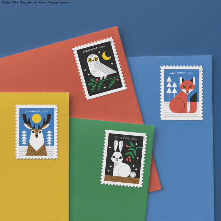 WinterWoodlandAnimals2023-StampsToEnvelopes WinterWoodlandAnimals2023 StampsToEnvelopes - USPS Forever Stamps